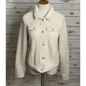 Mudd beige long sleeve sherpa/faux fur button-down trucker jacket Size Large